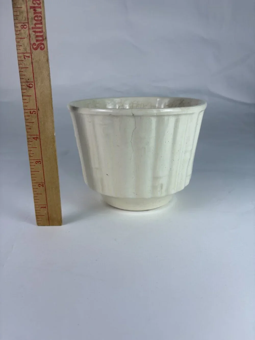 Vintage McCoy Pottery White Faux Bamboo Planter | Mid Century Ceramic Cachepot